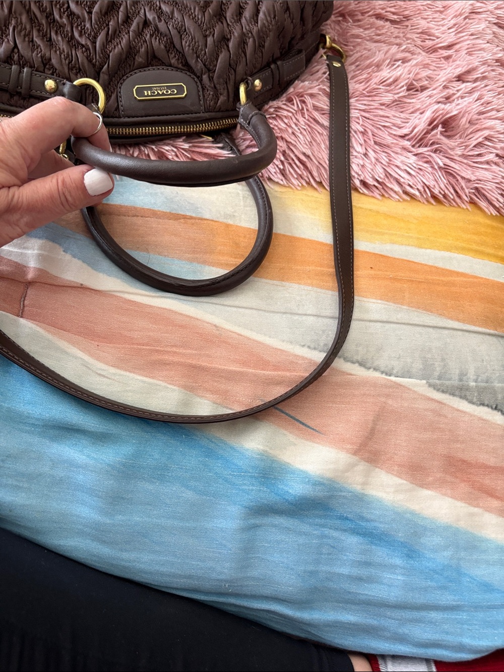 EUC. COACH Brown Quilted Ruched Leather Satchel with Gold-Tone Hardware - Picture 2 of 7